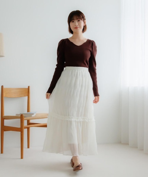 flower(フラワー)の「エターナルプリーツスカート(スカート・レディース・アイボリー/ブラック・FREE)」の3枚目の写真