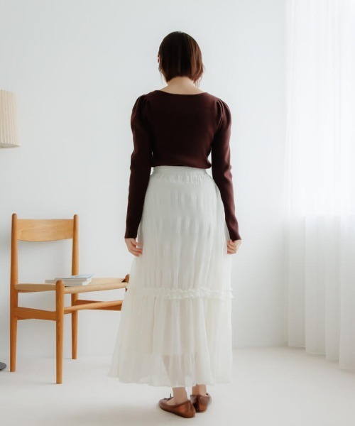flower(フラワー)の「エターナルプリーツスカート(スカート・レディース・アイボリー/ブラック・FREE)」の5枚目の写真