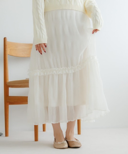 flower(フラワー)の「エターナルプリーツスカート(スカート・レディース・アイボリー/ブラック・FREE)」の6枚目の写真