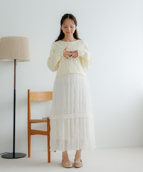 flower(フラワー)の「エターナルプリーツスカート(スカート・レディース・アイボリー/ブラック・FREE)」の9枚目の写真