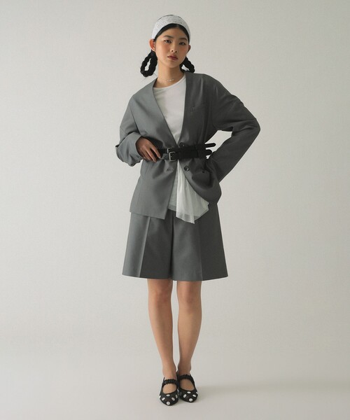 Ray BEAMS（レイビームス）の「ノーカラー ビッグ ジャケット（ノーカラージャケット・レディース・グレー/ブラック・0/1）」の3枚目の写真