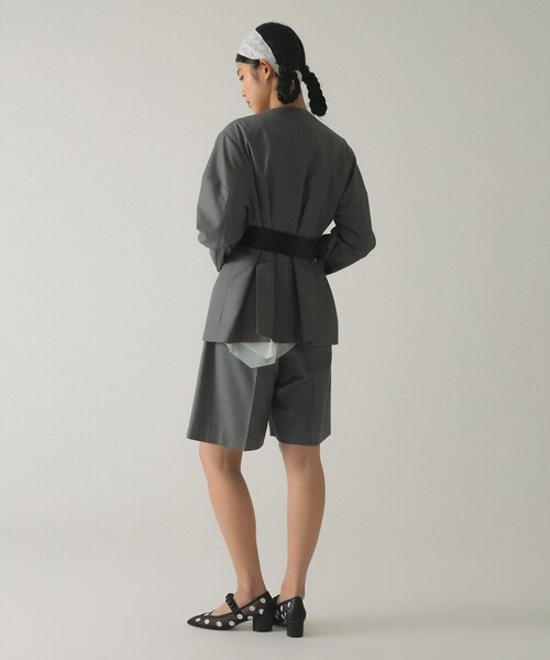 Ray BEAMS（レイビームス）の「ノーカラー ビッグ ジャケット（ノーカラージャケット・レディース・グレー/ブラック・0/1）」の5枚目の写真