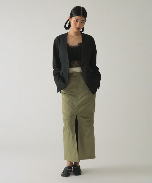 Ray BEAMS（レイビームス）の「ノーカラー ビッグ ジャケット（ノーカラージャケット・レディース・グレー/ブラック・0/1）」の11枚目の写真