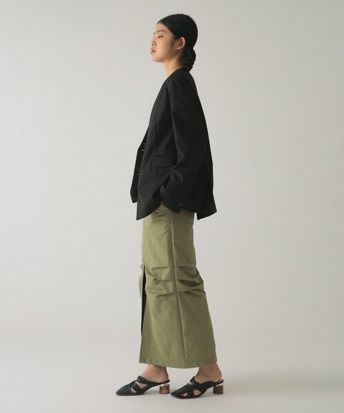 Ray BEAMS（レイビームス）の「ノーカラー ビッグ ジャケット（ノーカラージャケット・レディース・グレー/ブラック・0/1）」の12枚目の写真