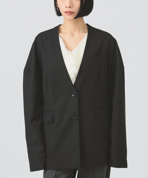 Ray BEAMS（レイビームス）の「ノーカラー ビッグ ジャケット（ノーカラージャケット・レディース・グレー/ブラック・0/1）」の14枚目の写真