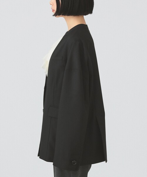 Ray BEAMS（レイビームス）の「ノーカラー ビッグ ジャケット（ノーカラージャケット・レディース・グレー/ブラック・0/1）」の15枚目の写真