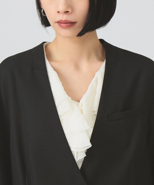 Ray BEAMS（レイビームス）の「ノーカラー ビッグ ジャケット（ノーカラージャケット・レディース・グレー/ブラック・0/1）」の17枚目の写真