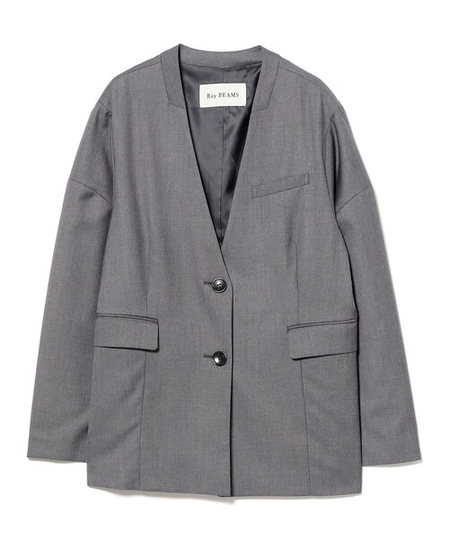 Ray BEAMS（レイビームス）の「ノーカラー ビッグ ジャケット（ノーカラージャケット・レディース・グレー/ブラック・0/1）」の20枚目の写真