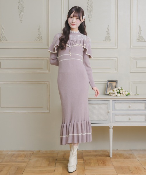 couture BY ROJITA(クチュールバイロジータ)の「配色マーメイドロングニットワンピース(ワンピース・レディース・アイボリー/ブラック/パープル・FREE)」の2枚目の写真