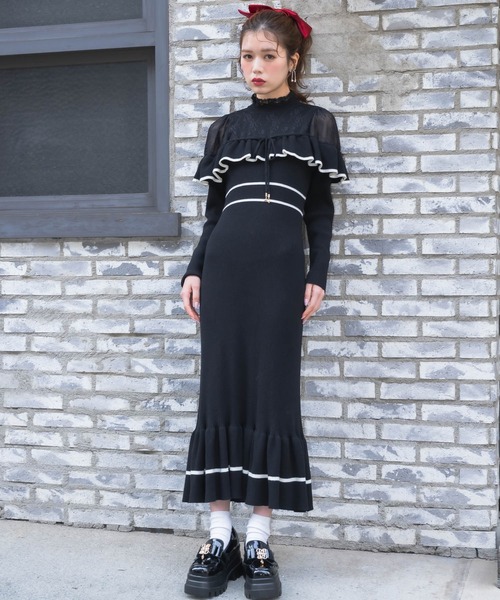 couture BY ROJITA(クチュールバイロジータ)の「配色マーメイドロングニットワンピース(ワンピース・レディース・アイボリー/ブラック/パープル・FREE)」の1枚目の写真