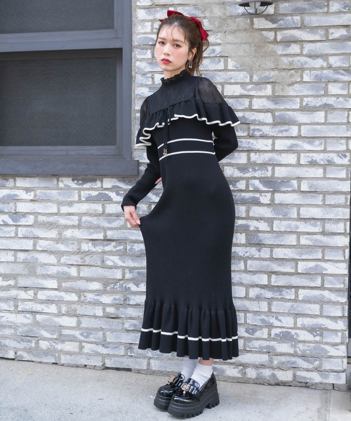 couture BY ROJITA(クチュールバイロジータ)の「配色マーメイドロングニットワンピース(ワンピース・レディース・アイボリー/ブラック/パープル・FREE)」の22枚目の写真