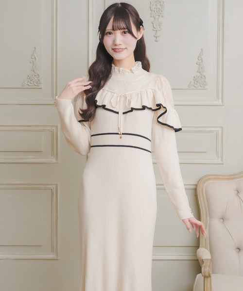 couture BY ROJITA(クチュールバイロジータ)の「配色マーメイドロングニットワンピース(ワンピース・レディース・アイボリー/ブラック/パープル・FREE)」の11枚目の写真