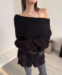 アンゴラタッチ オフショルダー ルーズシルエット ニット トップス