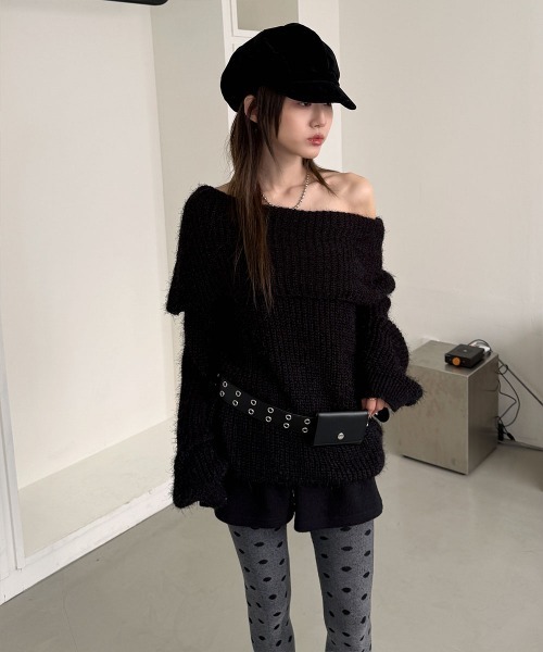 4INT.(フォイント)の「アンゴラタッチ オフショルダー ルーズシルエット ニット トップス(ニット/セーター・レディース・カーキ/ブラック/グレー/クリーム・FREE)」の17枚目の写真