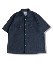 MUDSALT（マッドソルト）の「デニムリネンウエスタン半袖シャツディープインディゴ（シャツ/ブラウス）」