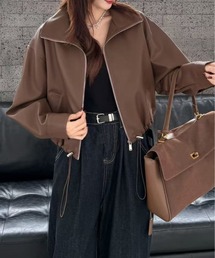 FINEnough（ファインナフ）の「前ジップえり付き合皮ブルゾン（テーラードジャケット）」