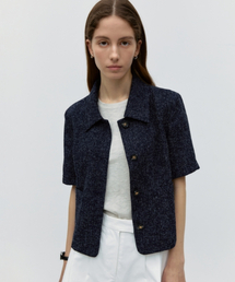 depound（デパウンド）の「カラーツイードハーフジャケット [ネイビーチェック]（その他アウター）」