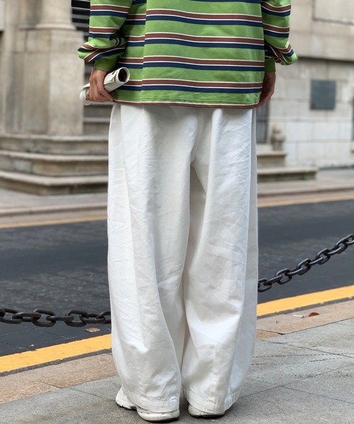 SHEPP(シープ)の「【26年春夏新作】ツイルワイドシルエットパンツ(チノパンツ・メンズ・ベージュ/ホワイト・M)」の12枚目の写真