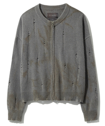 ULKIN（ウルキン）の「[ランウェイ] 伝統染色感、墨ダメージラウンドニットジップアップ_グレー（カーディガン/ボレロ）」