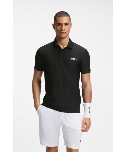 BOSS(ボス)の「ストライプジャージー スリムフィット ポロシャツ 4WAYストレッチ(ポロシャツ・メンズ・ブラック・XL/S/L/M)」の1枚目の写真