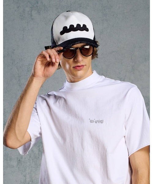wjk（ダヴルジェイケイ）の「wave cut-off mesh cap（キャップ・メンズ・ブラック×ホワイト/ブラック・FREE）」の2枚目の写真