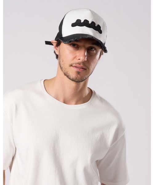 wjk（ダヴルジェイケイ）の「wave cut-off mesh cap（キャップ・メンズ・ブラック×ホワイト/ブラック・FREE）」の3枚目の写真