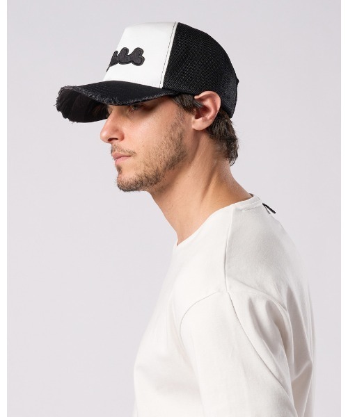 wjk（ダヴルジェイケイ）の「wave cut-off mesh cap（キャップ・メンズ・ブラック×ホワイト/ブラック・FREE）」の4枚目の写真