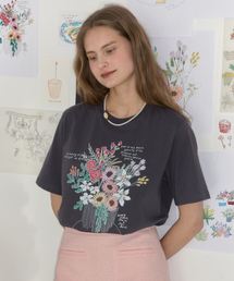 【ノンローカル×イヤバッグ】 Vase Hand Drawing T-shirt - Charcoal