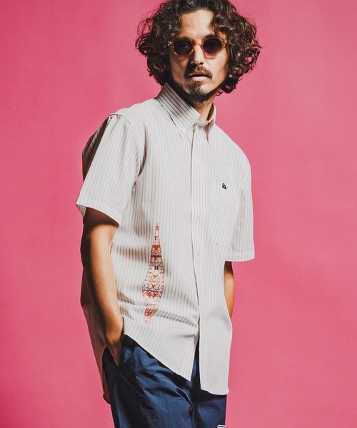seventy seven（セブンティセブン）の「mhs2491-OX stripe S-S shirt(26S) 半袖シャツ(7726S320)（シャツ/ブラウス・メンズ・ベージュ/グリーン/ブラック・XL/L/M/S）」の2枚目の写真