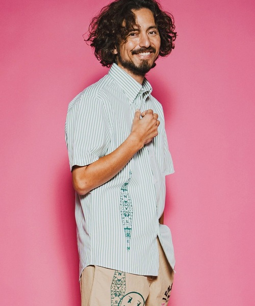 seventy seven（セブンティセブン）の「mhs2491-OX stripe S-S shirt(26S) 半袖シャツ(7726S320)（シャツ/ブラウス・メンズ・ベージュ/グリーン/ブラック・XL/L/M/S）」の3枚目の写真