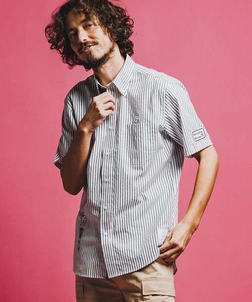 seventy seven（セブンティセブン）の「mhs2491-OX stripe S-S shirt(26S) 半袖シャツ(7726S320)（シャツ/ブラウス・メンズ・ベージュ/グリーン/ブラック・XL/L/M/S）」の4枚目の写真