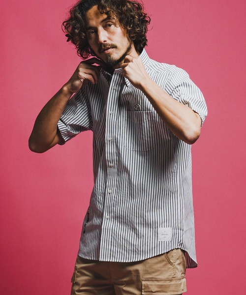 seventy seven（セブンティセブン）の「mhs2491-OX stripe S-S shirt(26S) 半袖シャツ(7726S320)（シャツ/ブラウス・メンズ・ベージュ/グリーン/ブラック・XL/L/M/S）」の5枚目の写真