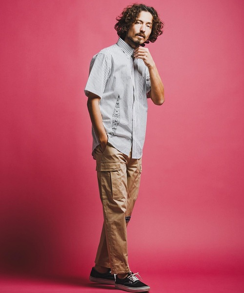 seventy seven（セブンティセブン）の「mhs2491-OX stripe S-S shirt(26S) 半袖シャツ(7726S320)（シャツ/ブラウス・メンズ・ベージュ/グリーン/ブラック・XL/L/M/S）」の6枚目の写真
