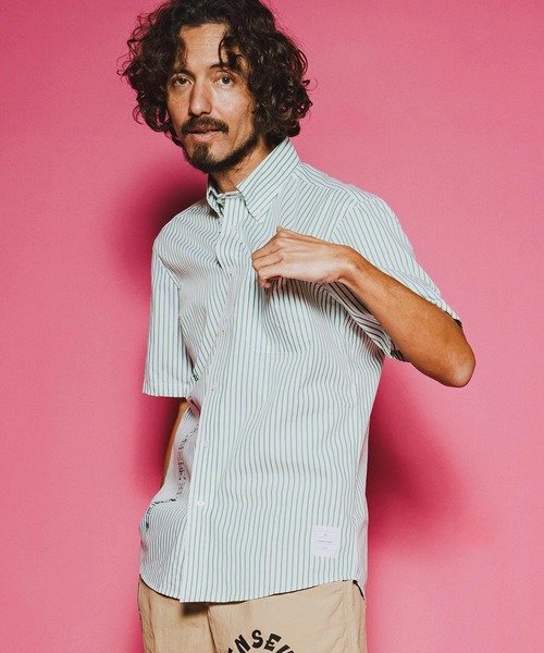 seventy seven（セブンティセブン）の「mhs2491-OX stripe S-S shirt(26S) 半袖シャツ(7726S320)（シャツ/ブラウス・メンズ・ベージュ/グリーン/ブラック・XL/L/M/S）」の10枚目の写真