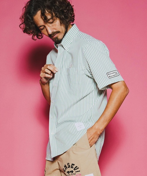 seventy seven（セブンティセブン）の「mhs2491-OX stripe S-S shirt(26S) 半袖シャツ(7726S320)（シャツ/ブラウス・メンズ・ベージュ/グリーン/ブラック・XL/L/M/S）」の11枚目の写真