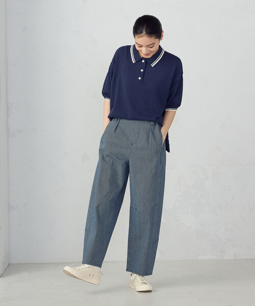 ONIGIRI(オニギリ)の「ヒッコリー/ツイル カービーパンツ(その他パンツ・レディース・ネイビー/アイボリー・FREE)」の8枚目の写真