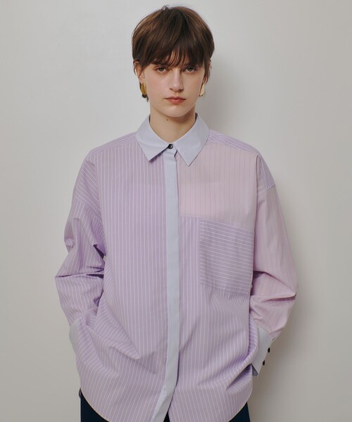 allureville（アルアバイル）の「クレイジーストライプシャツ（シャツ/ブラウス・レディース・ライトブルー/ピンク・2）」の2枚目の写真