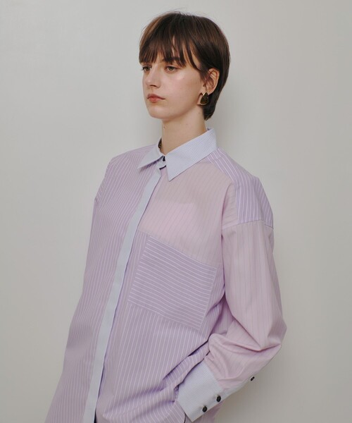 allureville（アルアバイル）の「クレイジーストライプシャツ（シャツ/ブラウス・レディース・ライトブルー/ピンク・2）」の4枚目の写真