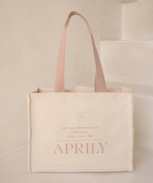 APRILY(アプリリー)の「【単品】キャンバスロゴトートバッグ(トートバッグ・レディース・ネイビー/ブラウン/ピンク/グレイッシュベージュ・FREE)」の7枚目の写真