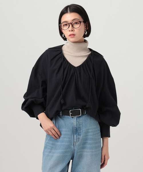 BAYFLOW（ベイフロー）の「スキッパーボイルブラウス（シャツ/ブラウス・レディース・ブラック/オフホワイト・FREE）」の2枚目の写真