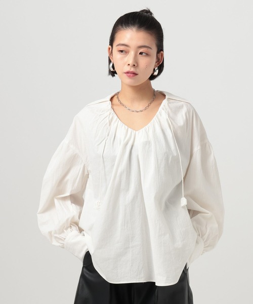 BAYFLOW（ベイフロー）の「スキッパーボイルブラウス（シャツ/ブラウス・レディース・ブラック/オフホワイト・FREE）」の17枚目の写真