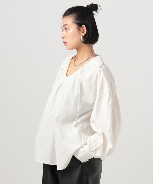 BAYFLOW（ベイフロー）の「スキッパーボイルブラウス（シャツ/ブラウス・レディース・ブラック/オフホワイト・FREE）」の16枚目の写真