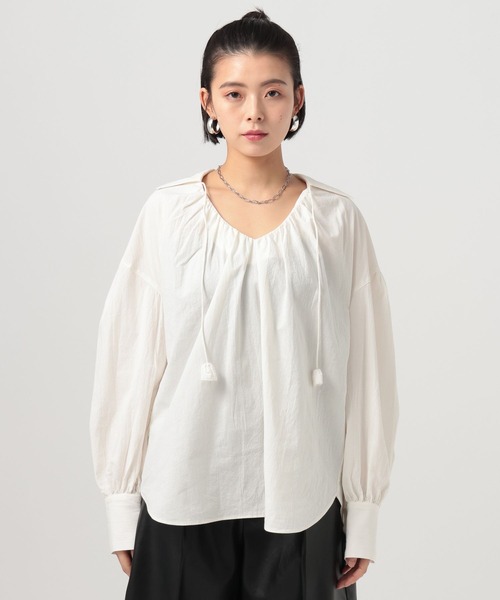 BAYFLOW（ベイフロー）の「スキッパーボイルブラウス（シャツ/ブラウス・レディース・ブラック/オフホワイト・FREE）」の11枚目の写真