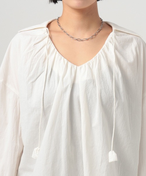 BAYFLOW（ベイフロー）の「スキッパーボイルブラウス（シャツ/ブラウス・レディース・ブラック/オフホワイト・FREE）」の8枚目の写真