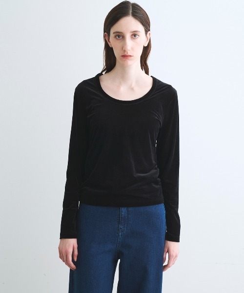 three dots(スリードッツ)の「シアーベロア 長袖Tシャツ(Tシャツ/カットソー・レディース・ブラック/ネイビー/ライム/ホワイト系その他・SMALL/MEDIUM)」の1枚目の写真