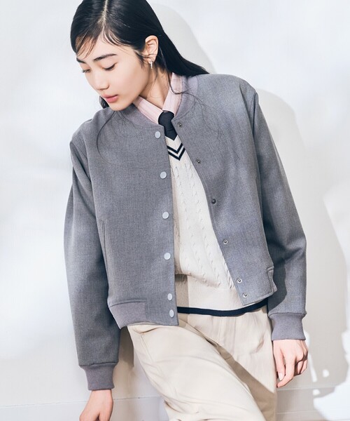 COMME CA Wardrobe（コムサワードローブ）の「ポリエステルレーヨンスタジャン型ブルゾン（ブルゾン・レディース・杢グレー/ネイビー・FREE）」の2枚目の写真