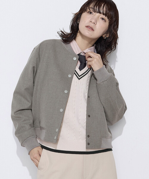 COMME CA Wardrobe（コムサワードローブ）の「ポリエステルレーヨンスタジャン型ブルゾン（ブルゾン・レディース・杢グレー/ネイビー・FREE）」の5枚目の写真