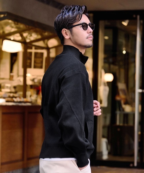 BENUSTA（ベヌスタ）の「『BENUSTA/ベヌスタ』 スタンドリブニットブルゾン【GC】（ニット/セーター・メンズ・カーキ/ブラック・XL/L）」の11枚目の写真