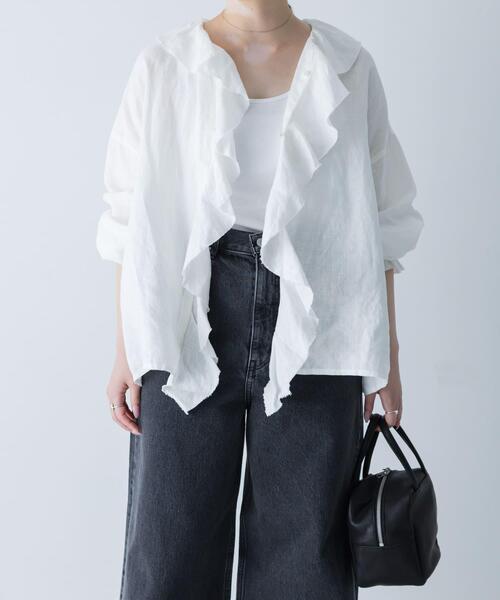 かぐれ（カグレ）の「リネンフリルカラーシャツ（シャツ/ブラウス・レディース・オフホワイト/ブラック/ライトグレー・FREE）」の13枚目の写真