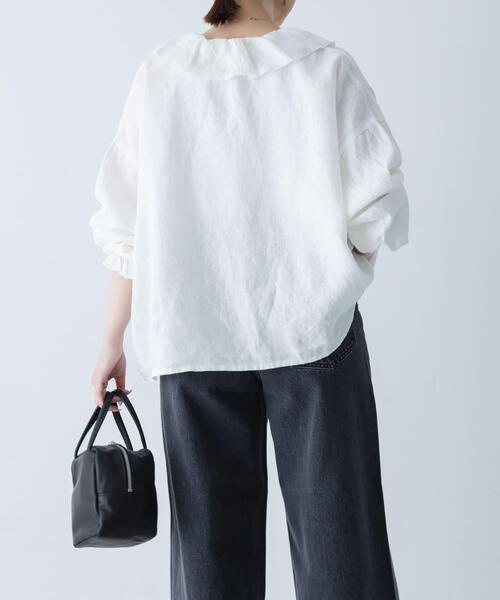 かぐれ（カグレ）の「リネンフリルカラーシャツ（シャツ/ブラウス・レディース・オフホワイト/ブラック/ライトグレー・FREE）」の14枚目の写真